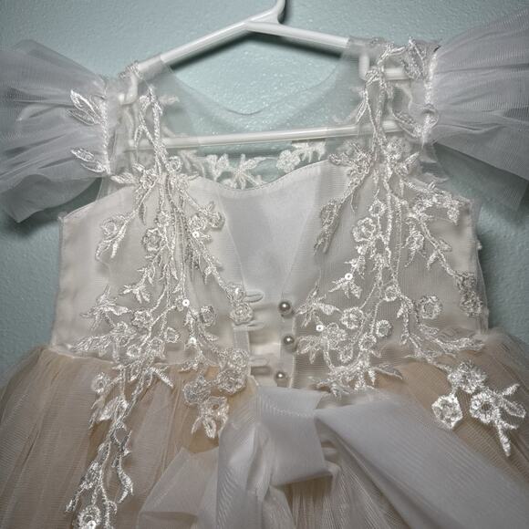 Ellie Dresses Flower Girl 12-24 Lace Tulle Skirt Train Ivory/white NEW $175.00 - Picture 4 of 5